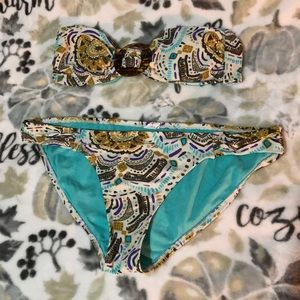 Turquoise and brown boho bikini